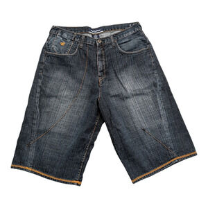 Y2K Rocawear Long Baggy Dark Blue Stone Washed Jean Shorts
